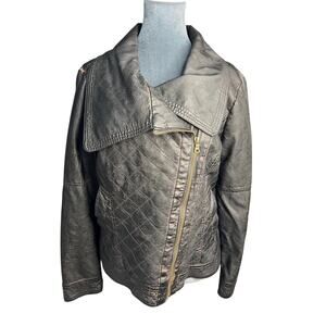 Guess Womens Black Leather Long Sleeve Full-Zip Motorcycle Jacket Size L